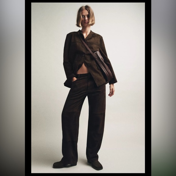 ZARA 100% SUEDE LEATHER BLAZER JACKET - Picture 6 of 12